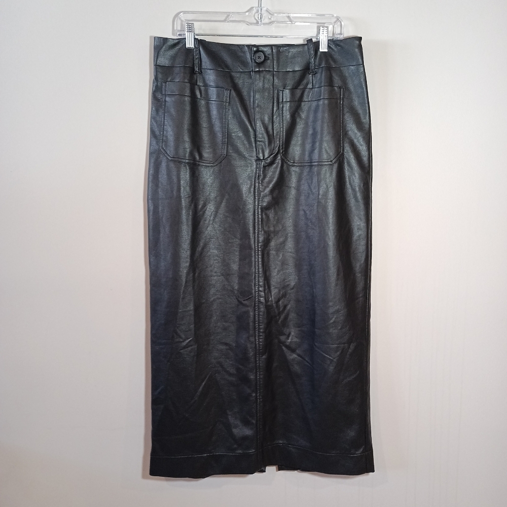 Maeve by Anthropologie Maxi Black Viscose Vegan Leather Skirt Grunge Size L